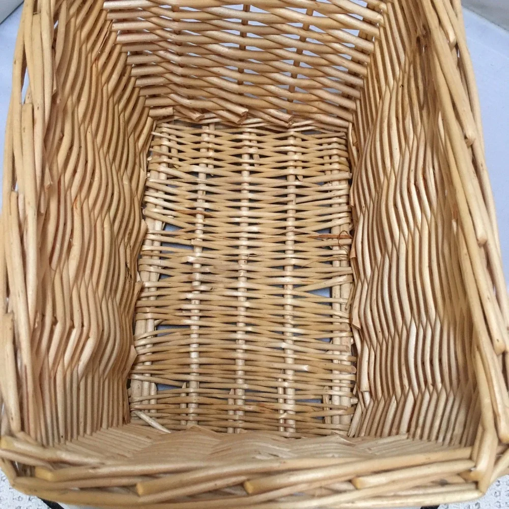 Wicker Storage Basket Unisex Small Tan Woven Rectangular Organizer Cottagecore